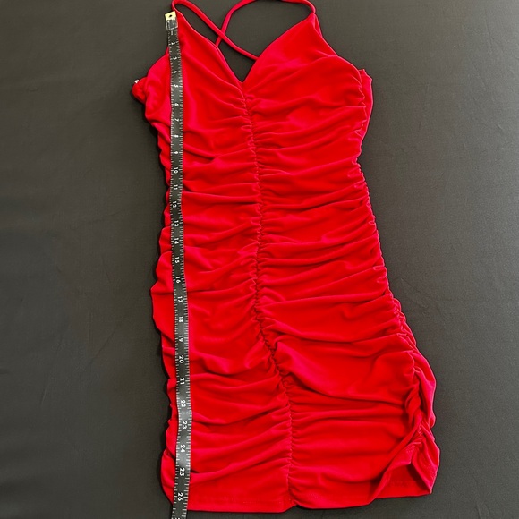 Red Rouched Cross Back Dress - Picture 7 of 7